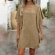 thumbnail image 2 of Mujeres manga corta vestidos de verano cuello en V sólido Batwing manga suelta cambio longitud de rodilla casual cómodo vestido corto de manga larga para mujeres, 2 of 6