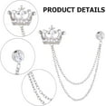 thumbnail image 6 of 2Pcs Cross Crown Long Chain Brooch Rhinestone Tassel Brooch Pin Crystal Crown Hanging Chain Brooch Suit Pin Men's Suit Collar Alloy Lapel Pins for Wedding Men's Suit Platinum & Golden, 6 of 6
