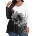 thumbnail image 2 of TQWQT Womens Plus Size Tops Fall Spring Floral Top V Neck Womens Plus Size Tops Long Sleeve Dressy Casual Graphic Tees Plus Size Womens Clothes Dark Gray 3XL, 2 of 6