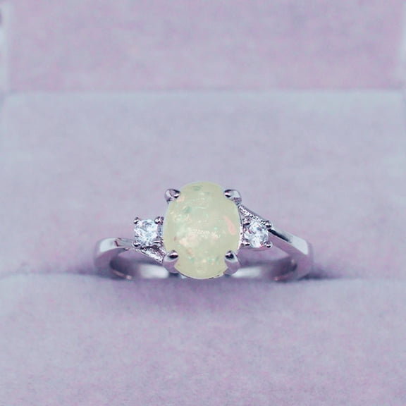 PONPRNGY Exquisite Women's Alloy Ring Oval Cut Fire-Opal Diamond Jewelry Birthday Gift Bridal Party Ring Size 9