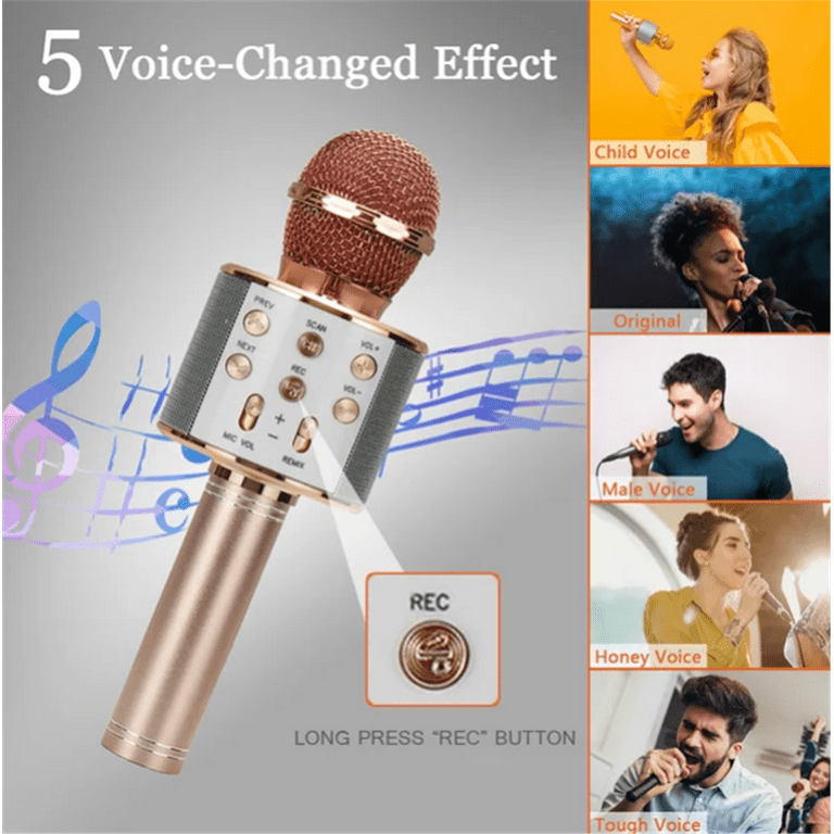 Portable Wireless Bluetooth Karaoke Microphone Holiday Gifts Rose Gold