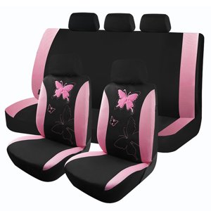Otoez Butterfly Cloth Seat Cover Set, Pink Full 5-Seat