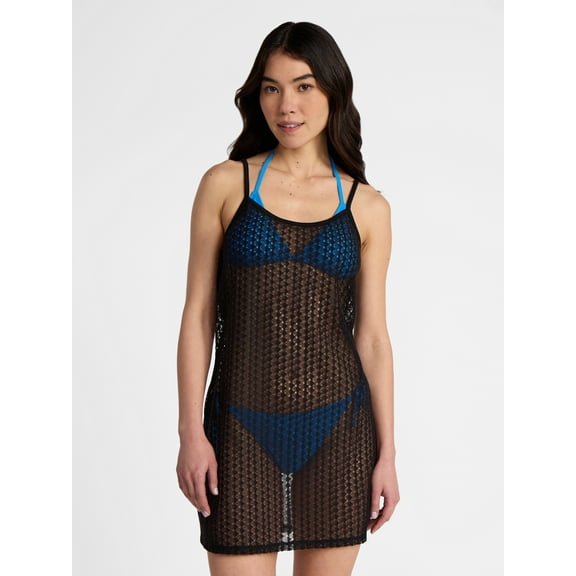 No Boundaries Strap Crochet Dress Swim Coverup, Women’s