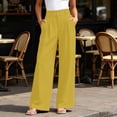 thumbnail image 2 of Women Wide Leg Pants High Waisted Dress Work Trousers Pleated Button Business Casual with Pockets Yellow XXXL(XXXL), 2 of 8