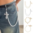 thumbnail image 2 of Pants Chain Faux Pearls Metal Flower Decor Wallet Chain Multi-layered Design Hip-hop Style Wallet Chain Wearable Art Accessory, 2 of 8