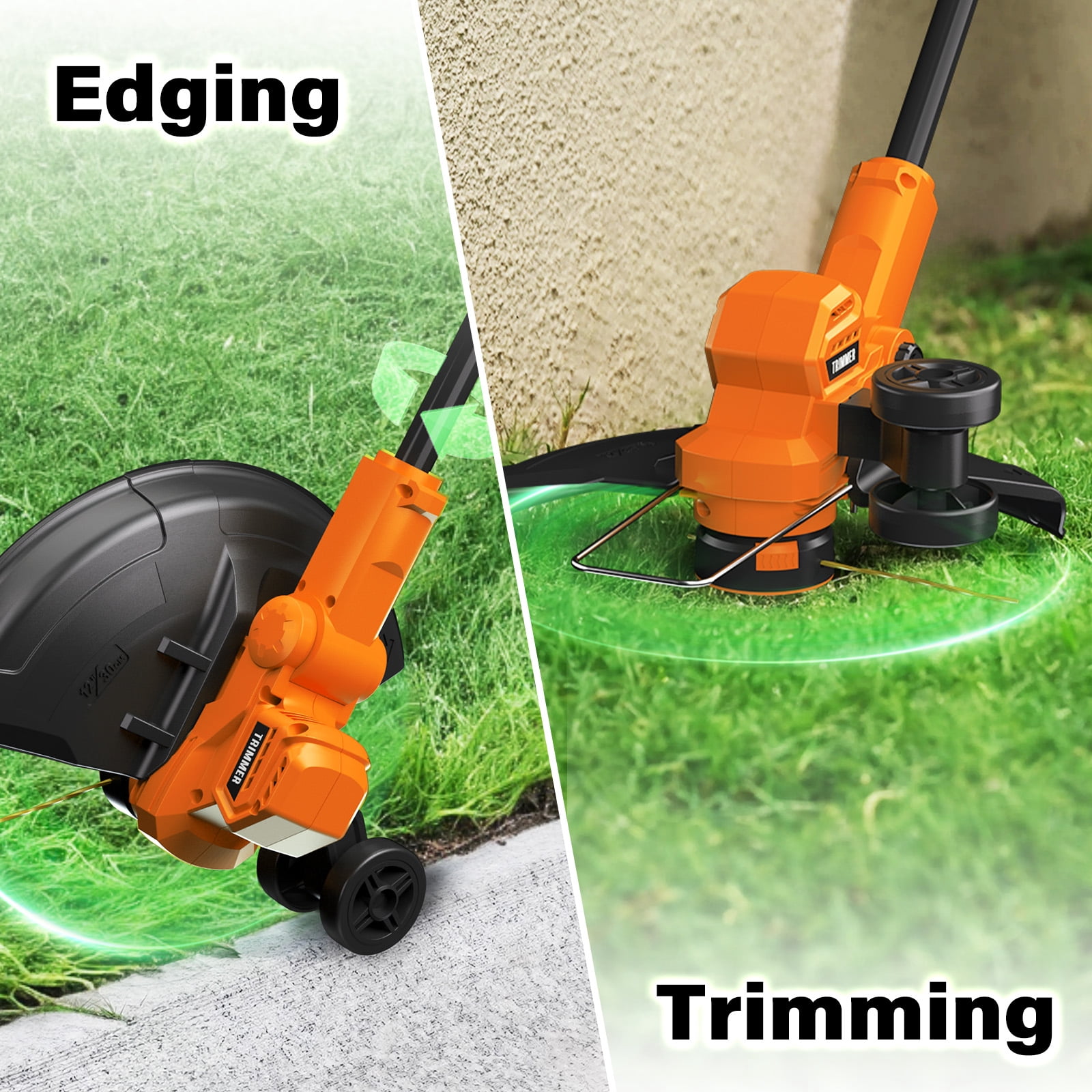 String Trimmer, 12-inch Cordless Grass Trimmer with Auto Line Feed, 2 X 2.0Ah Battery Powered Weed Eaters, 20V Lawn Edger with 8 Pcs Grass Cutter Spool Line, Fast Charger Included