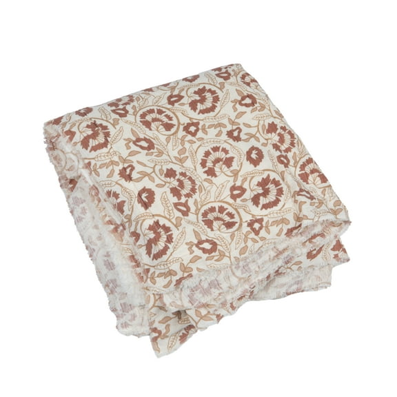 Creative Co-Op Woven Cotton and Sherpa Throw Blanket, Natural, Tan and Rose