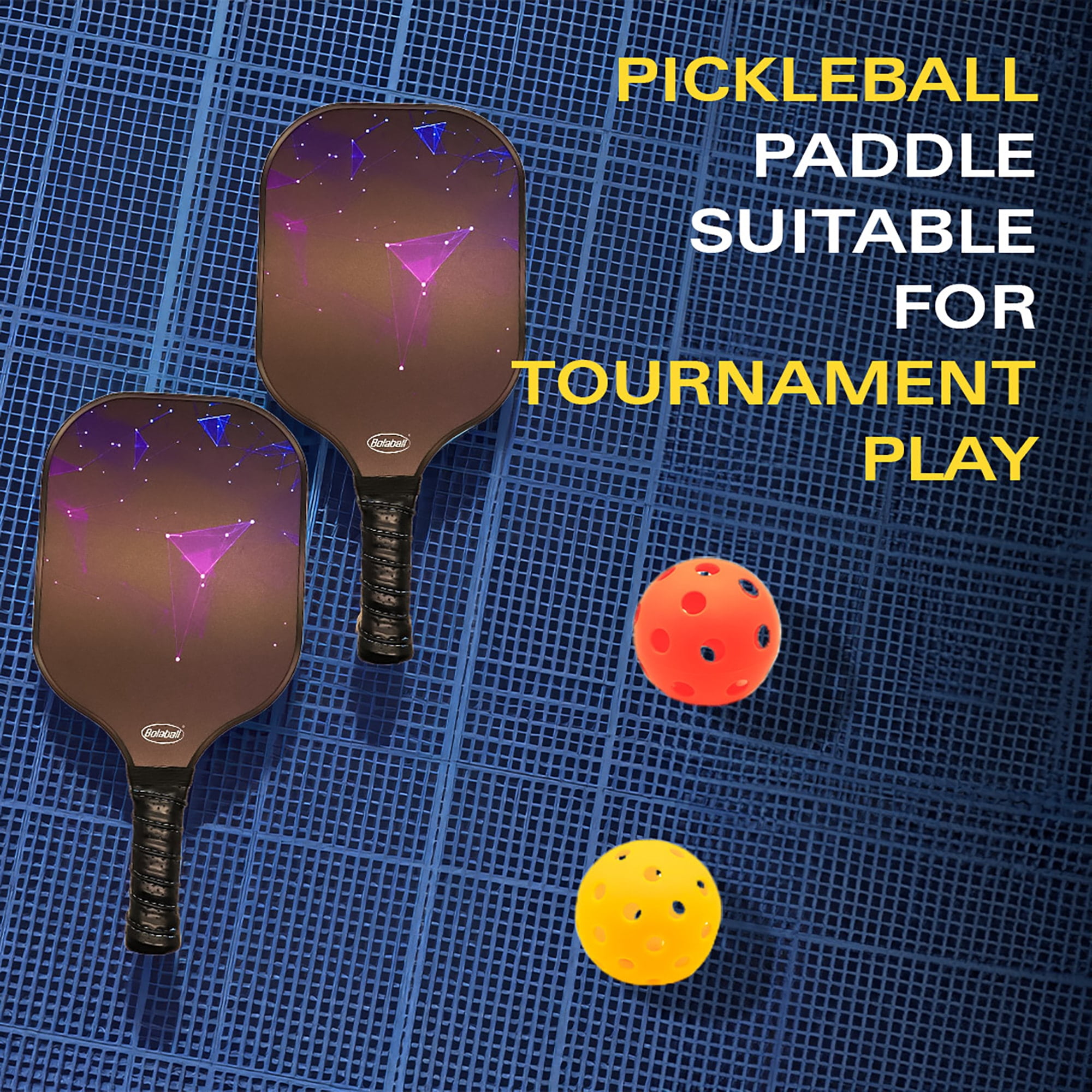 Bolaball: Pickleball Paddle Set - Indoor-Outdoor Complete Game Set, 4 Lightweight Fiberglass Rackets-4 Balls-Carry Bag, Polypropylene Honeycomb Core