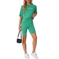 thumbnail image 2 of INSPIRE CHIC Women's 2 Piece Outfits Letter Printed Workout Short Sleeve T-Shirt Bodycon Shorts Lounge Sets S Green, 2 of 6