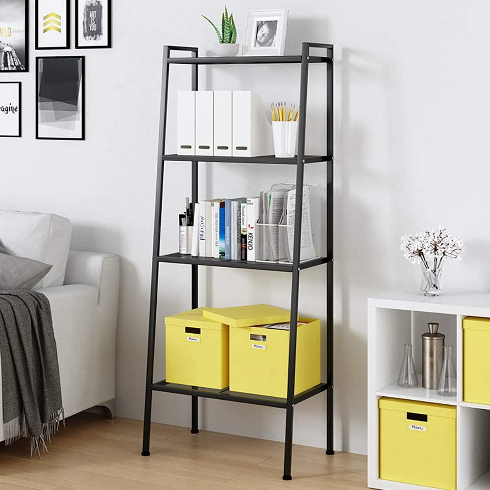 SOGES 4Tier 58" Tall Metal Ladder Shelf Leaning Bookcases Rack Bookshelf Plants Shelf Balck