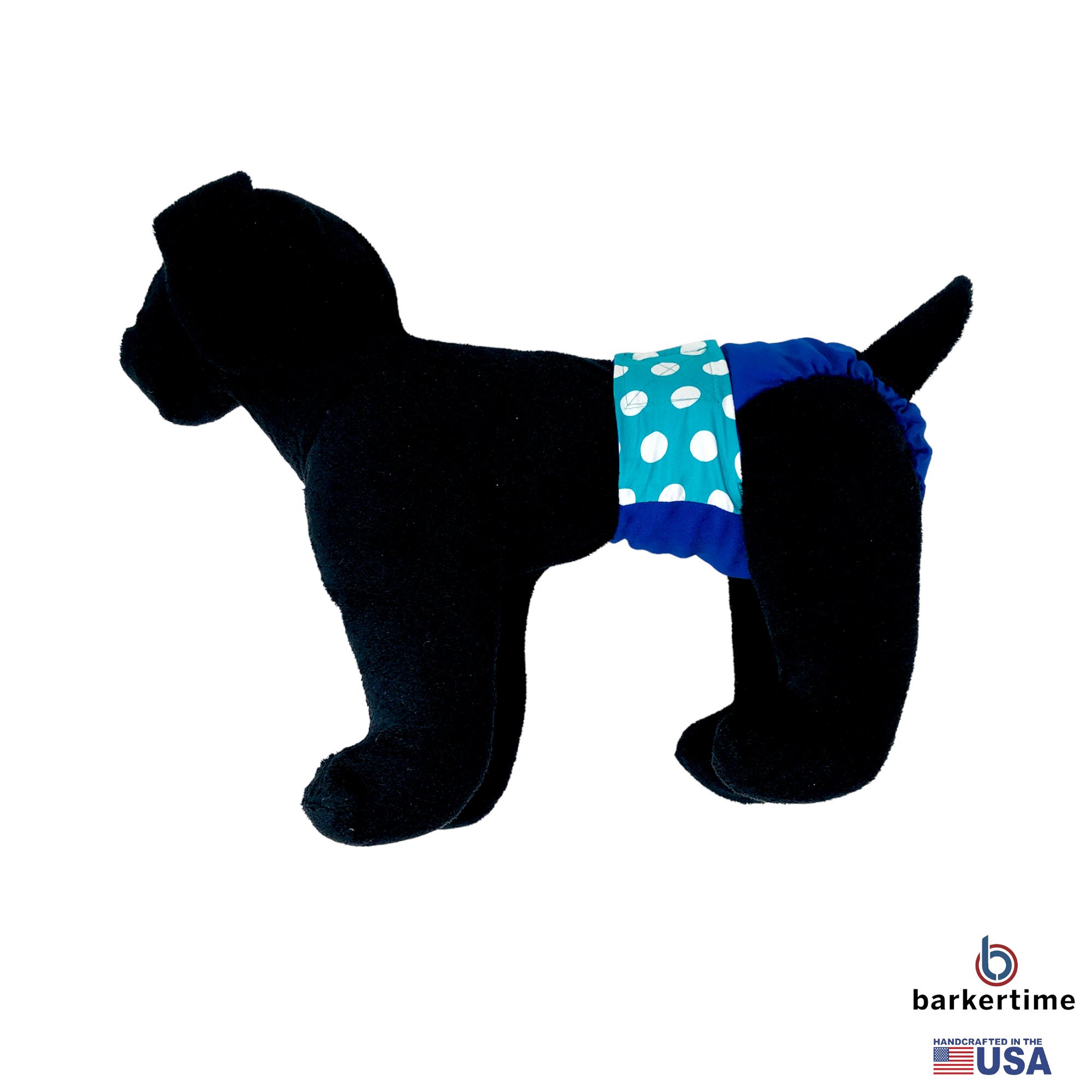 Barkertime Turquoise Polka Dot on Blue Dog Diaper