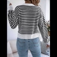 thumbnail image 4 of Suéteres Tipo Cárdigan de Rayas de Larga para Mujer, Suéteres de Punto con Botones Cortos A Rayas, Abrigos de Otoño A con Frente Abierto Negro M, 4 of 10