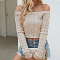 thumbnail image 2 of JGGSPWM Womens Off Shoulder Crop Tops Long Sleeve Knit Sexy Slim Fit Sweaters Bell Ribbed Wrap Pullover Jumper Tops Khaki L, 2 of 8