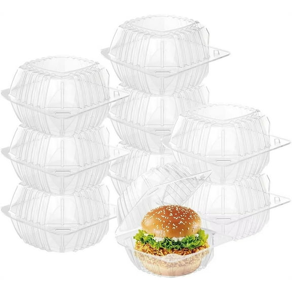 NOGIS 50 Pcs Clear Thickening Plastic Hinged Take Out Containers Disposable Clamshell Food Cake Containers with Lids 5.9 x 5.9 x 3.1 inch for Dessert, Cakes, Cookies, Salads, Pasta, Sandwiches
