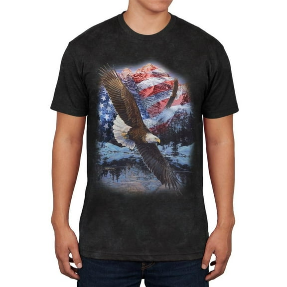 4th of July American Flag Bald Eagle Mens Soft T Shirt