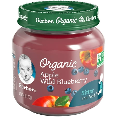 Gerber Organic 2nd Foods Apple Wild Blueberry Baby Food, 4 oz. Glass Jar (Pack of (Best Foods To Make Baby Food)
