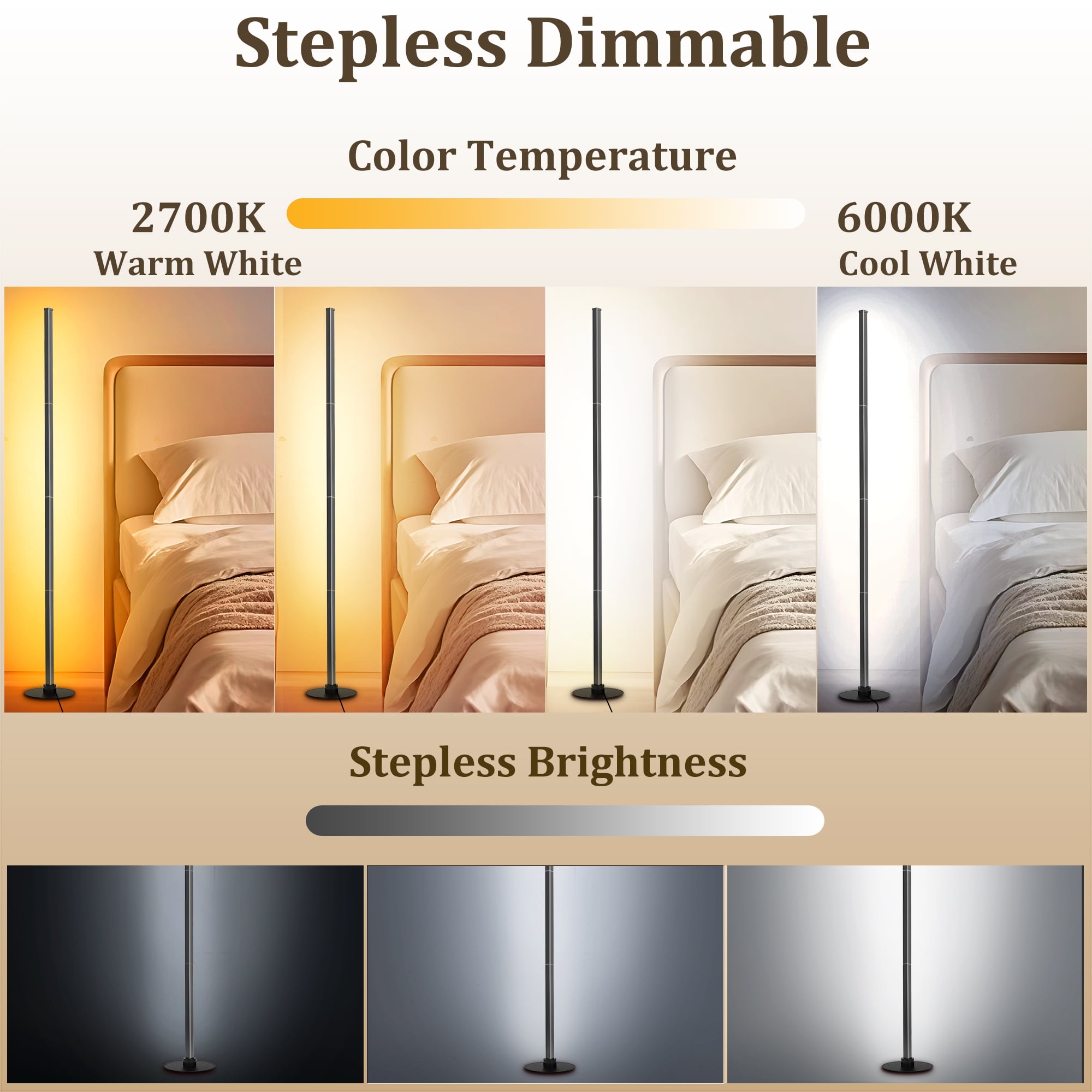 63" Floor Lamp,Modern Color Changing Standing Lamp, Stepless Dimmable Corner Lamp with APP & Remote Control for Living Room, Bedroom, Office