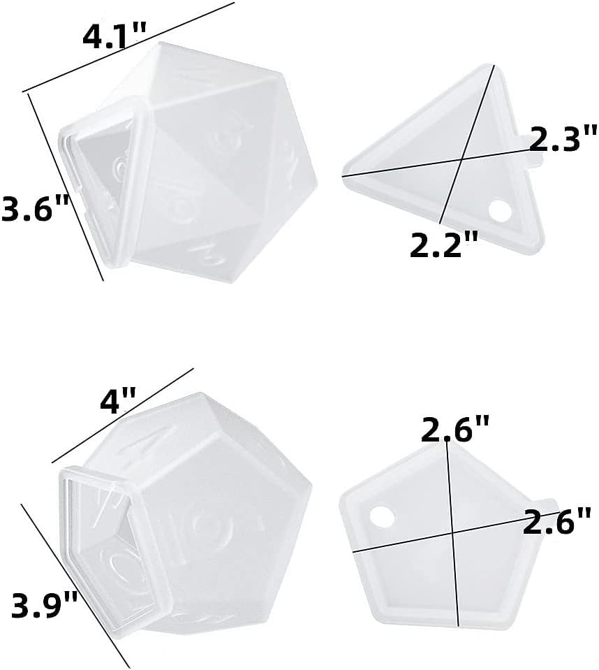 ABCISI Large Silicone Polyhedral Dice Molds, 2 Styles with D20 and D12 Resin Casting Molds for DIY Dice, Jewelry, Candles, Crafts Board RPG Games, White