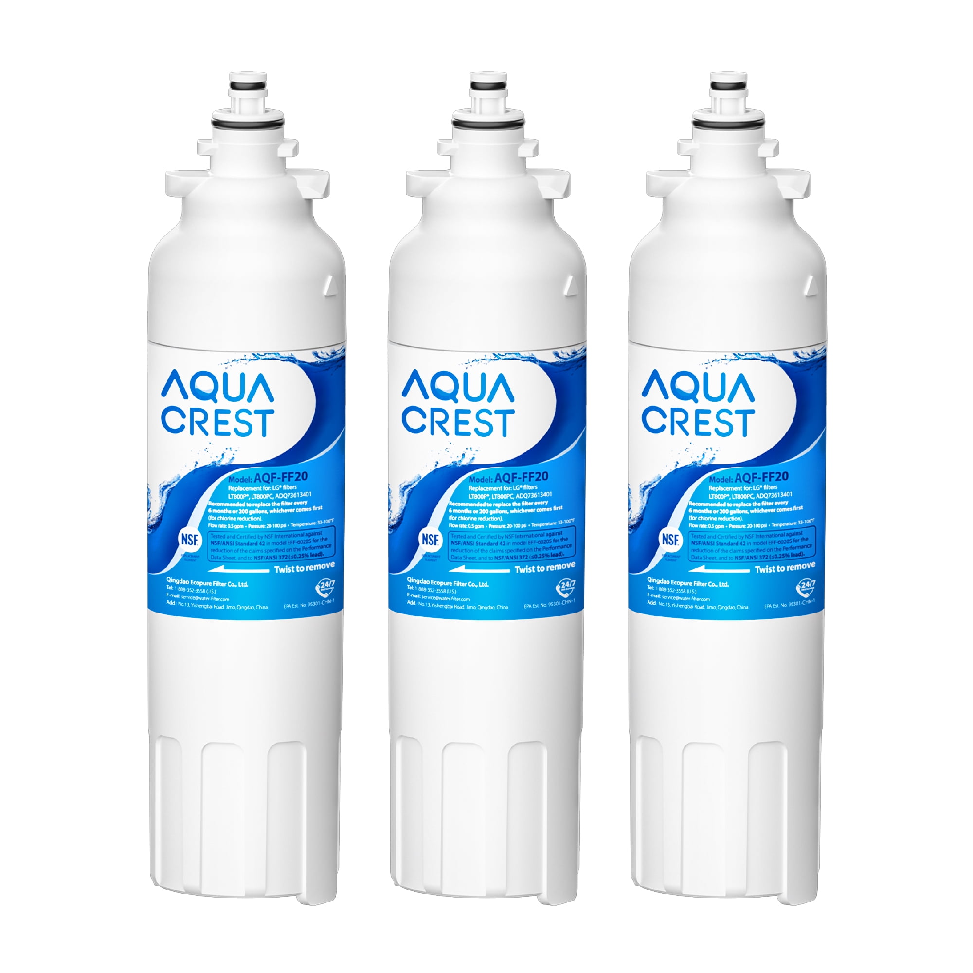 AQUA CREST ADQ73613401 Refrigerator Water Filter, Replacement for LG® LT800P®, ADQ73613402, ADQ73613408, ADQ75795104, 46-9490, LSXS26326S, LMXC23746S, LMXC23746D (Pack of 3)