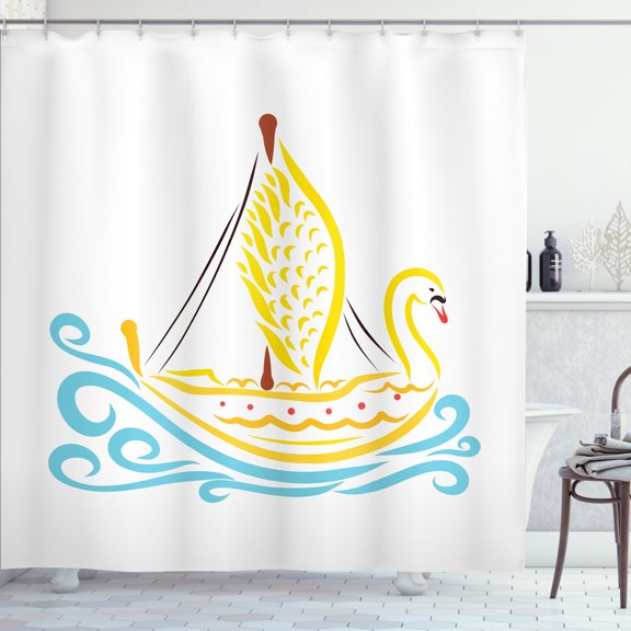 Ambesonne Swan Shower Curtain, Ship as Bird on Waves, 69"Wx84"L, Cinnamon Mustard