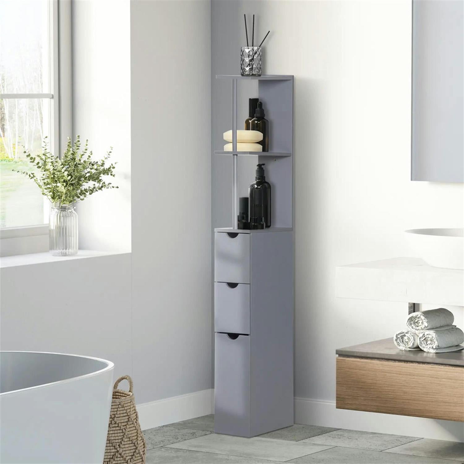 Demi Bonn Bathroom Floor Storage Cabinet, Bathroom Storage Unit, Freestanding Narrow Side Cabinet with 2-Tier Shelf and Drawers, Gray