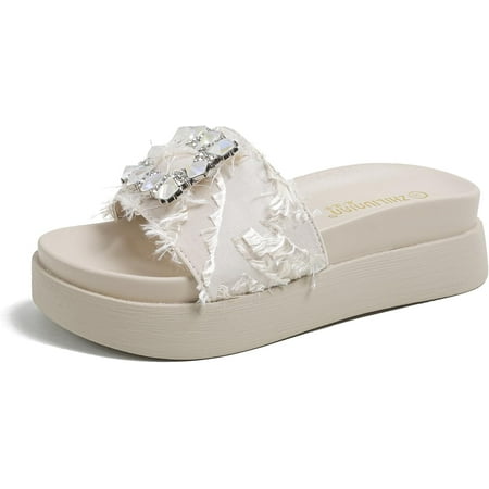 

Women s Rhinestones Platform Sandals Slides Sparkly Crystal Summer Open Toe Slip-on Comfort Soft Sole Home Outdoor Non-Slip Slipper