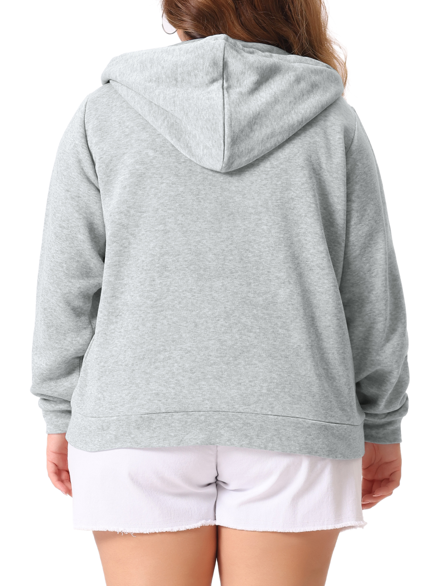 DARING DIVA Plus Size Zip Up Long Sleeve Hooded Jacket 1X Grey