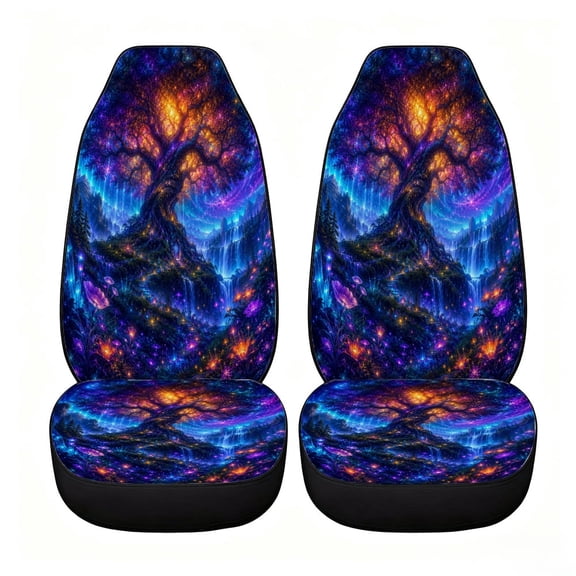 Verolix Soft Cosmic Tree Galaxy Car Seat Covers, Front Seats Only Set of 2, Universal High Back Mesh Fabric Seat Covers for Cars, SUVs, Sedans and Vans