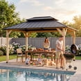 thumbnail image 6 of Homall 12x16 FT Wood Gazebo China Fir Permanent Pavilion with Galvanized Steel Hardtop Double Roof for Patio Garden Backyard, 6 of 7