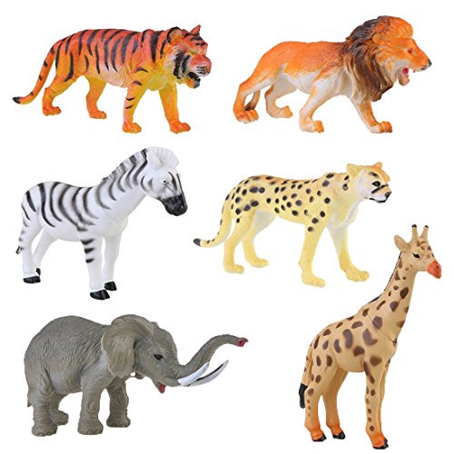 Lchen Animales Figura 4 "Zoo Safari Modelo de plástico Tigre Leopardo León Jirafa Cebra Elefante Juguete (Paquete de 6) Lchen 0730750419578