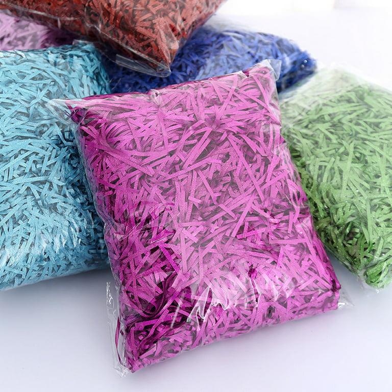 UNIQOOO 1/2 LB Metallic Iridescent Pink Crinkle Paper Shredded Filler,  Sparkling Crystal Pink Paper Shreds Raffia Tissue, Craft Bedding Cushion,  for Christmas Gifts Wedding Easter Bridesmaid Engag 