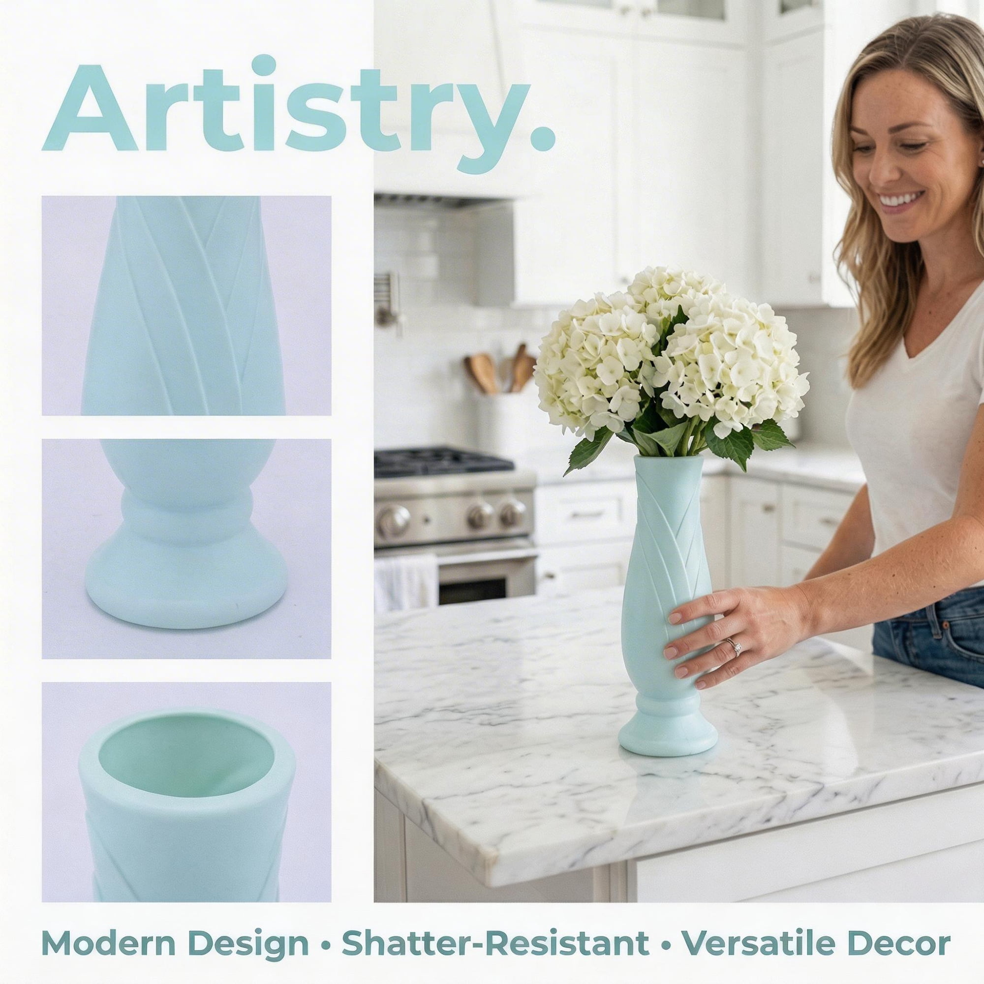 Unique Bargains Plastic Bud Vase Decorative for Home Decor Green 2.8"L x 2.8"W x 7.9"H