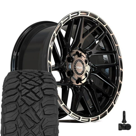 4PLAY Wheels 4PS28 20 Inch Rims and Tires Fit 6x135 & 6x139.7 20x9 Gloss Black Brushed with Tinted Clear - TerraMax RT 275/55-20 (Set of 4)