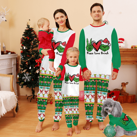 

Grinch Print Family Pajamas Set - Christmas Pjs Matching Sets for Adults and Kids Holiday Xmas Sleepwear Set Steyle 2