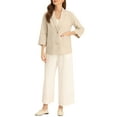 thumbnail image 2 of INSPIRE CHIC Linen Blazer for Women's Notched Lapel Collar 3/4 Sleeve Causal Suit Jacket XS Beige, 2 of 5