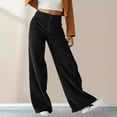 thumbnail image 3 of Women Corduroy Long Pants High Waist Button Zipper Fly Solid Color Straight Wide Leg Trousers with Pockets Daily Wear, 3 of 8