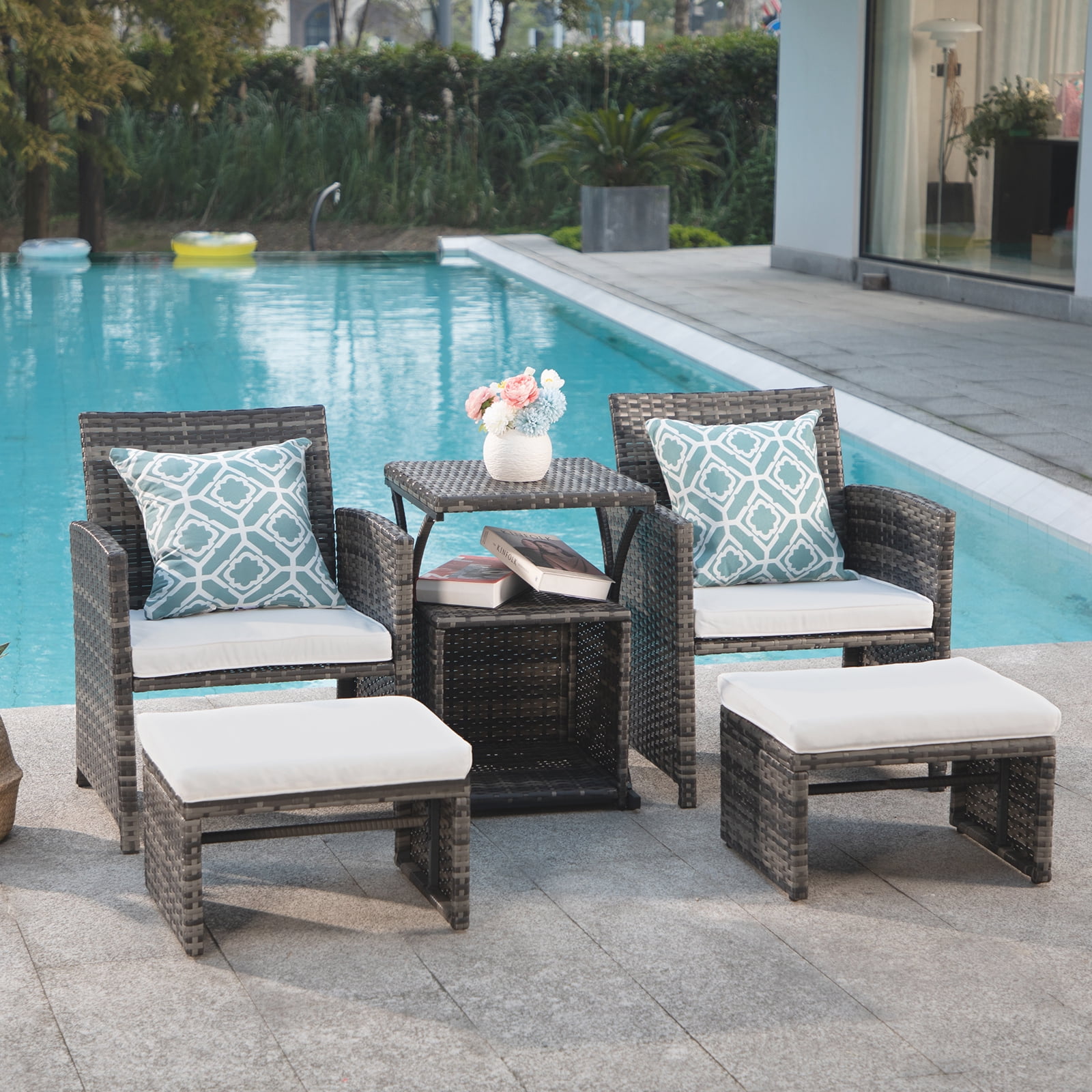 Wicker Patio Furniture Set Rattan Patio Chair Set with Ottoman, Perfect for Balcony, Small Space, Porch