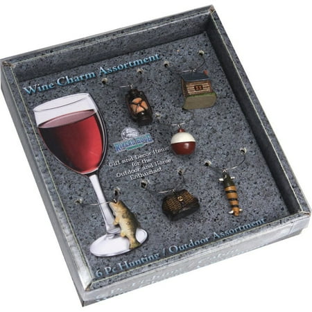 Rivers Edge Products Fishing Themed Wine Glass Charms (Set of 6)