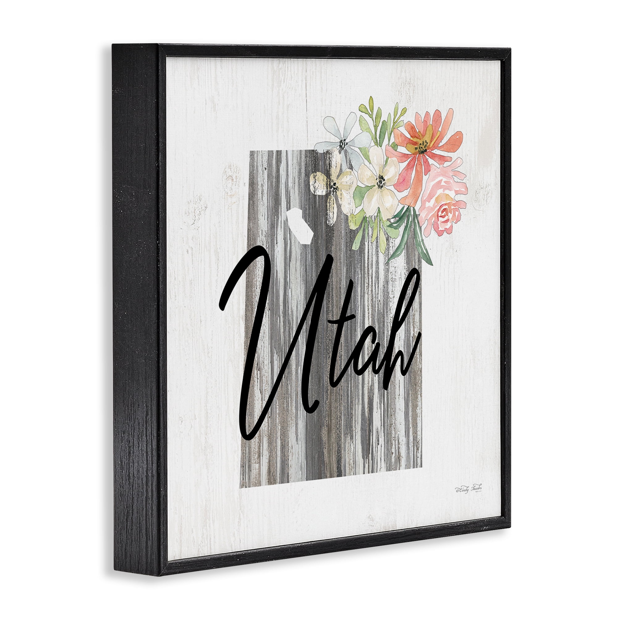 Stupell Industries Shabby Chic Utah Botanical & Floral Painting Black Framed Art Print Wall Art, 24 x 24