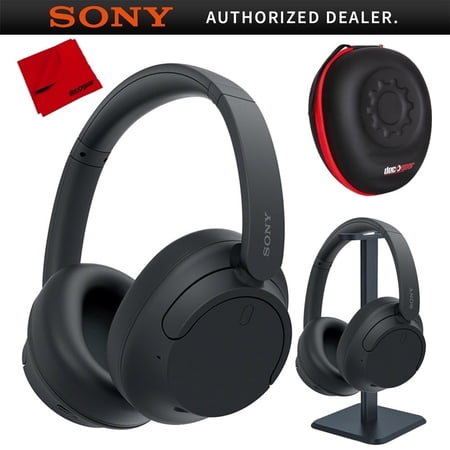 Sony WH-CH720N/B Wireless Noise Cancelling Headphone Black Bundle with Deco Gear Hard Case + Pro Audio Headphone Stand + Microfiber Cleaning Cloth
