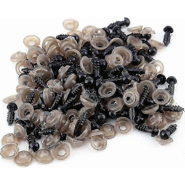 100pcs Plastic Doll Eyes, Black Safety Eyes with 100 Washers for Doll Making 12mm (12mm)