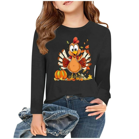 Children Boy Girl Crewneck Tops Dressy Happy Festival Gift Thanksgiving Brunch Blouses for Kid Long Sleeve Graphic Cute T Shirt Warm Fall Winter Shirts 2025
