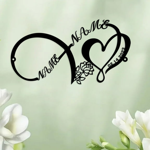 Custom Personalized Couples Metal Sign with Rose Detail - Custom Love & Anniversary Wall Art with Names and Date