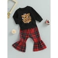 thumbnail image 3 of Wassery Toddler Girls Clothes Infant Baby Thanksgiving 2 Piece Outfits Long Sleeve Letter Print Sweatshirt Tops Plaid Flare Pants Set 0-3 Years, 3 of 8