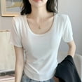 thumbnail image 4 of XPMWRP Women's Curved Hem Scoop Neck T-Shirt Short Sleeve Slim Fit Casual Solid Color Basic Blouse White XL, 4 of 4