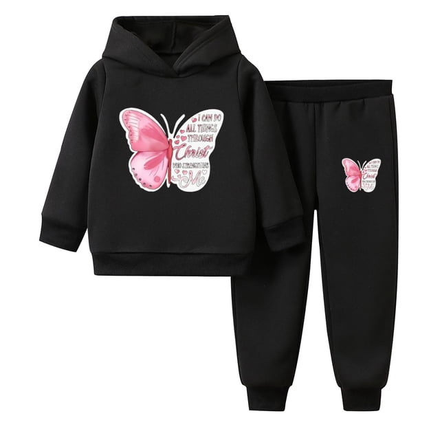 Odeerbi 2-16 Años Niñas Conjuntos Estampados Sudaderas Con Capucha Pantalones Dos Piezas Conjunto Sudadera Fina