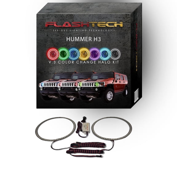 Flashtech RGB Multi Color Changing LED Halo Ring kit for 2006-2010 Hummer H3 Headlights