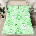 thumbnail image 2 of jejeloiu Cartoon Xmas Snowmen Queen Sheet Sets,Merry Christmas Flat Sheet,Green Bowknot Bow Queen Fitted Sheet For Childrem,Ultra Soft Home Decor,4 Pieces, 2 of 7