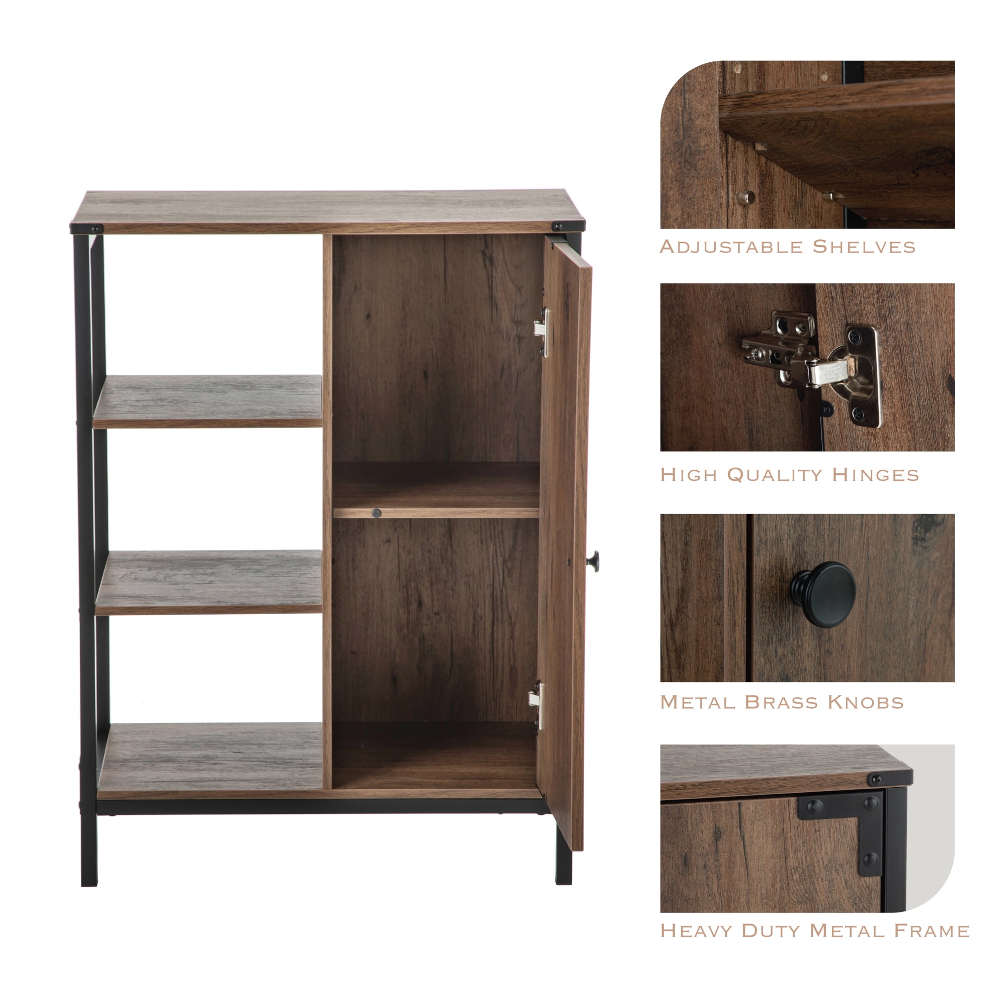 Landia Home 34"H x 24” W x 13"D Bathroom Cabinet with Steel Frame, 3 Shelves, Brown, CVA6114U