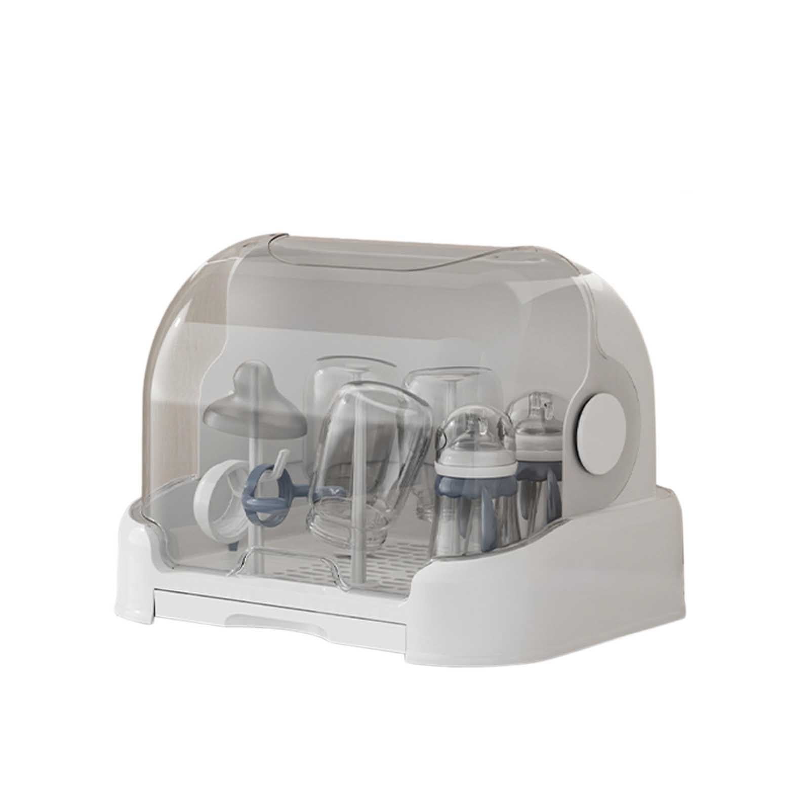 Bottle Drying Rack With Lid Storage Box With Removable Drain Tray Space Saving Countertop Drying Rack For Cups Utensils 15.75 x 11.02 x 10.63 Inches